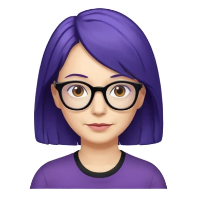 50-year-old woman with purple glasses, brown eyes, and indigo shoulder-length hair sticker
