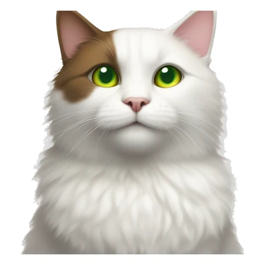 a white cat with multi-colored spots and green eyes sits together with a fluffy brown cat with yellow eyes sticker