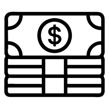 two stylized icon money bundles, bold lines, minimal detail, stacked sticker