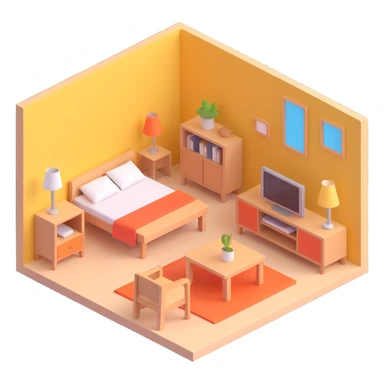planned furniture, isometric view, colorful sticker