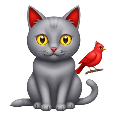 Grey cat watches red bird sticker