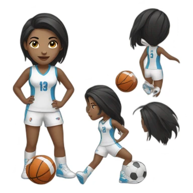 White skin female with black hair playing football with basket ball sticker