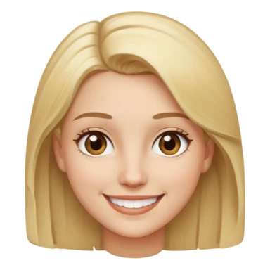 Woman with blonde hair and light brown eyes, smiling sticker