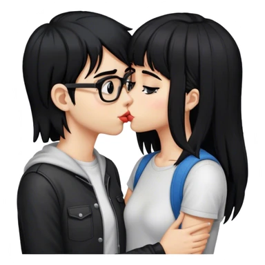 nerd kissing black hair emo girl without glasses sticker