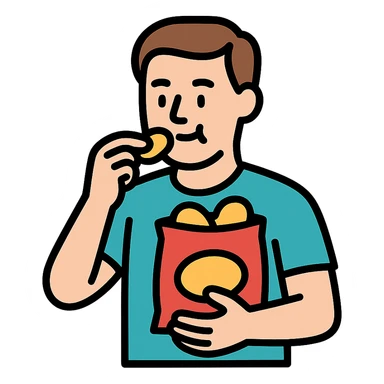 white man eating chips sticker