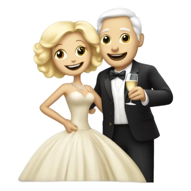 A sixty years man and a blonde woman dansing with a bottle of champagne by night sticker