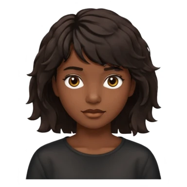 À emoji that don’t smile Dark brown thick hair, medium-length textured top with loose natural waves, short tapered sides, soft messy fringe, natural volume sticker