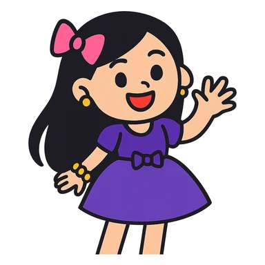 Edit the image to depict a girly girl with long black hair, wearing a formal dress in vibrant toon style, with no background. sticker