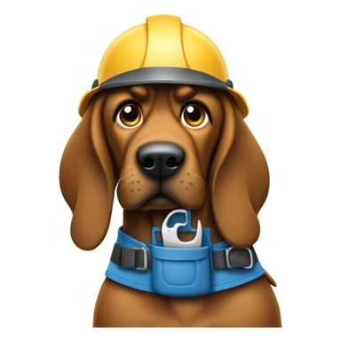 blue bloodhound with a hard hat and a tool belt. sticker