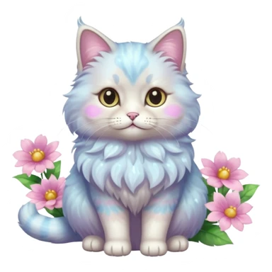 Pastel colorful shiny ethereal elegant pretty beautiful realistic furry fluffy cute glossy glittery cat with flowers and pastel colors aesthetic (full body) sticker