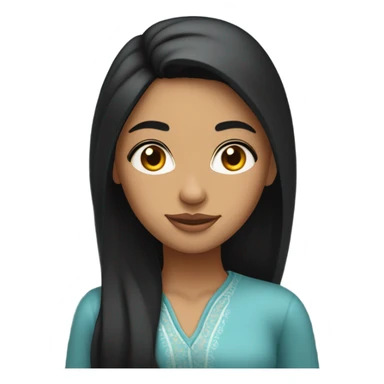 A dark black brown long hair girl , high cheekbones,indian features  with a giving a flirty smirk giving an eye roll medium fair complexion  sticker