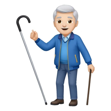 A grey-hair grandpa fan with cane in hand, cheer loudly with youthful spirit. sticker