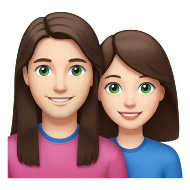 “A pink Polaroid-style photo of a couple: a white woman with long brunette hair and blue eyes, and a white man with short brunette hair and green eyes.” sticker