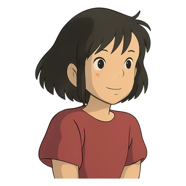a girl with black hair, ghibli-inspired style sticker