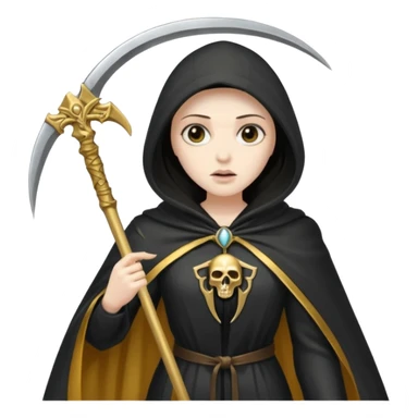 woman grim reaper in a gold cloak with scythe sticker