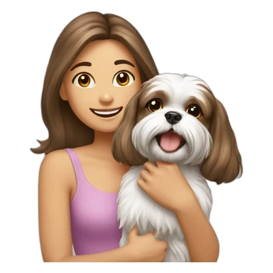 happy girl carrying shih tzu dog sticker
