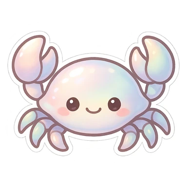 cute crab in pearl colours, soft iridescent shell, gentle expression, simple background sticker