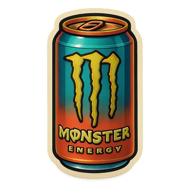 monster energy drink can, retro stickers style, bold outlines, vintage colors sticker