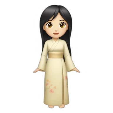 asian girl with black hair wearing ao dai full body sticker