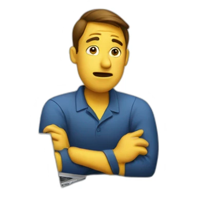 confused employee with laptop sticker