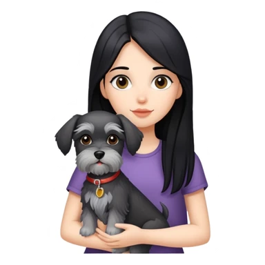 girl with long black hair holding a Schnauzer dog sticker