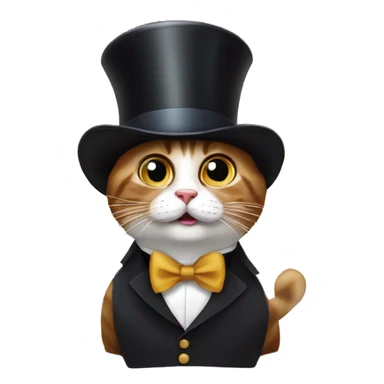 A surprised cat with a mustache and a top hat, a cup tea with big surprised eyes, an Englishman  sticker
