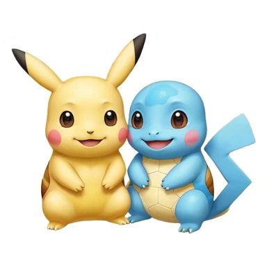 Two Pokémon are playing in a field. Pikachu has a light to share, but Squirtle has none. Pikachu sees this is unfair, so he shares the berries with Squirtle. They smile and eat together. Show this as a cute Pokémon emoji scene about justice and fairness.

 sticker