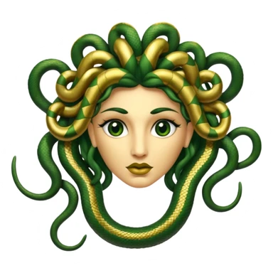 The Sicilian Medusa in gold and green and make the snake hair have snake faces  sticker