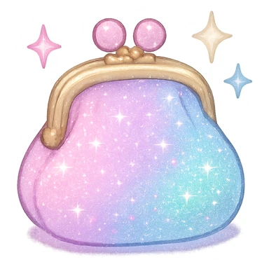 girly sparkling coin purse, pastel colors, cute, shiny sticker