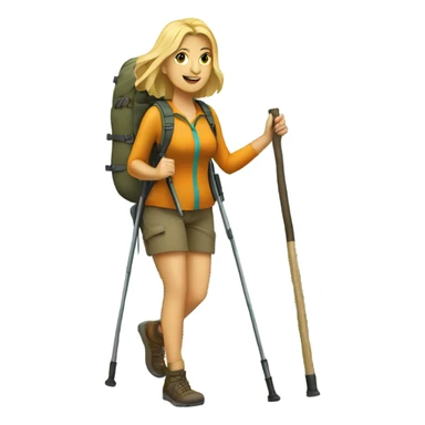 Blond haired woman hiking full body with hiking sticks sticker