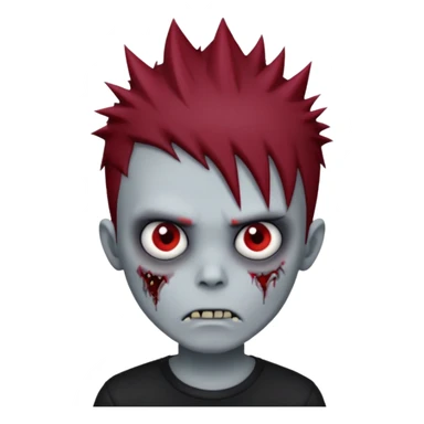 zombie boy with dark red spiky emo hair and black shirt sticker