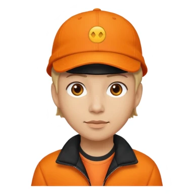 Kindly Keyin, Male YouTuber with orange cap, orange shirt, black jacket sticker