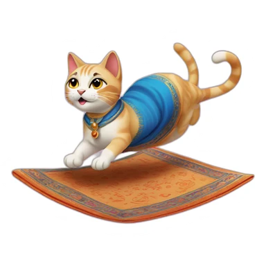 cat on a flying carpet like alladin sticker