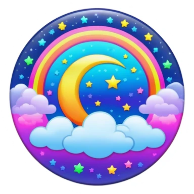 Beveled button with Neon rainbow colored damask style full moon with stars and clouds in the center sticker
