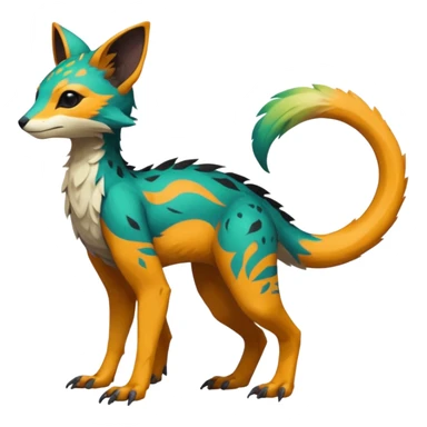 Rare realistic exotic edgy epic pretty beautiful handsome gorgeous aesthetic colorful vibrant Vernid-Trico-species-Fakemon-creature by LiLaiRa, 4 legs, 1 tail, random markings, (full body) sticker