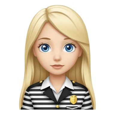 blue eyes blonde girl IN VERTICLE BLACK AND WHITE STRIPES UNIFORM LONG HAIR sticker