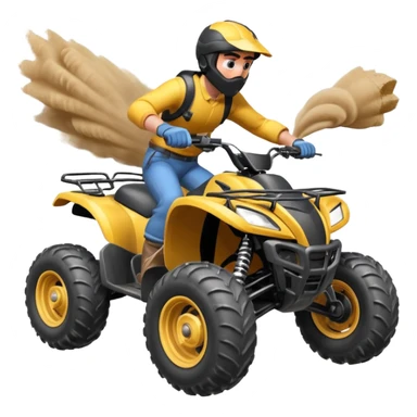 man riding an ATV, dynamic action pose, off-road vehicle, dust trail, 3D cartoon, mobile game icon style, clean background, no text, no watermark

 sticker