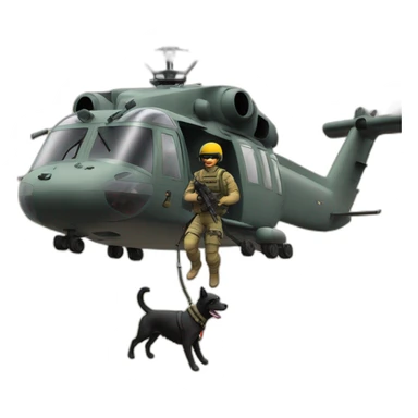A special forces man gets out of a helicopter with his dog sticker