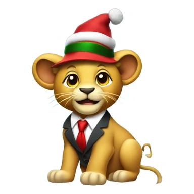 Lion cub wearing a business suit and hat that has a logo of “TripTips” standing in front of a Christmas tree with money falling everywhere sticker