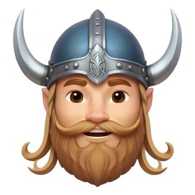 Clash of Clans aesthetic: Cinematic Playful Viking Portrait Emoji, Head tilted with a cheeky grin and twinkling eyes, featuring a compact, charming build with a modest, stylized Viking helmet and a playful beard, his face rendered in natural skin tone, Simplified yet irresistibly charming features, highly detailed, glowing with a warm, inviting radiance, high shine, spirited and lively, stylized with an air of whimsical Nordic mischief, soft glowing outline, capturing the essence of a playful Viking exuding friendly rogue charm! sticker
