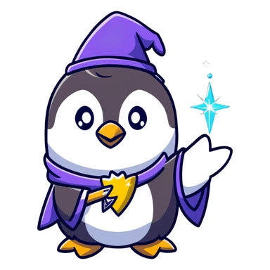 cute penguin wizard casting a spell with sparkles sticker