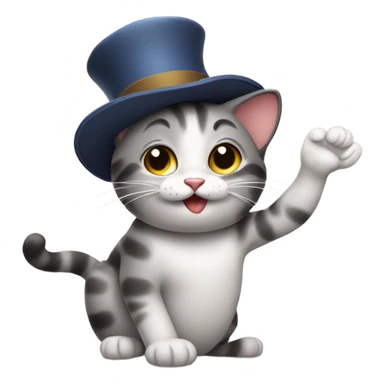 Cat wearing a hat taking it off, tipping it to the crowd  sticker
