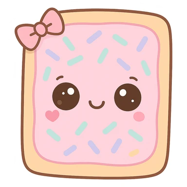 Make the chibi poptart even cuter by adding bigger sparkling eyes, a tiny heart on the cheek, a small bow on one corner, and a more playful smile. Keep the transparent background. sticker