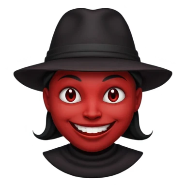 Evil face, smiling, dark red, grin, round face shape, dark style, black hat sticker