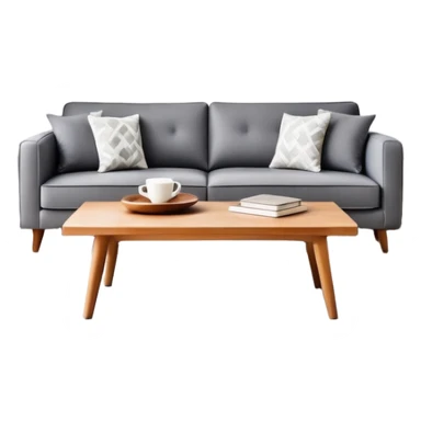 A stylish living room with sofa, coffee table, and decorative items sticker
