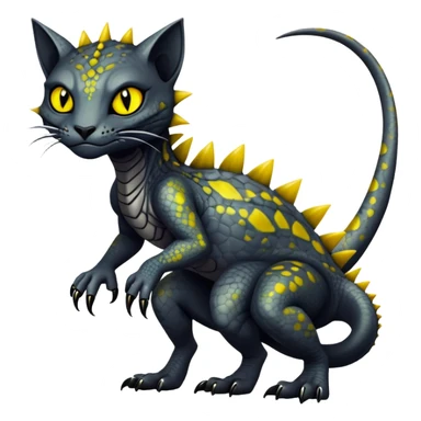 a dark gothic edgy reptilian feline-vernid-fionbri-creature with splash patterns full body sticker