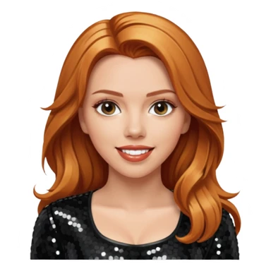 Scarlett Johansson with long reddish blonde hair, black sequin outfit sticker
