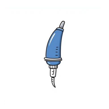 Hand-drawn blue VO2 max mouthpiece with breathing valve and measurement tube sticker