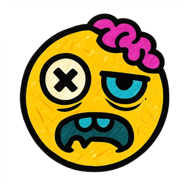 zombie face emoji, pop colors style, bright and bold, expressive eyes sticker