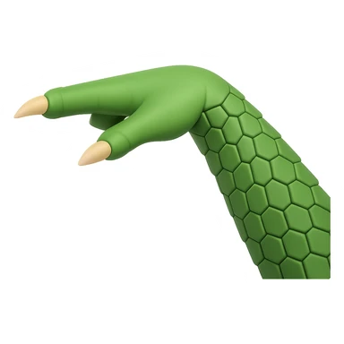 Side view of a cartoon-style reptile hand, palm facing down like the 🫳 emoji, green scaly skin, three visible claws, no background. sticker